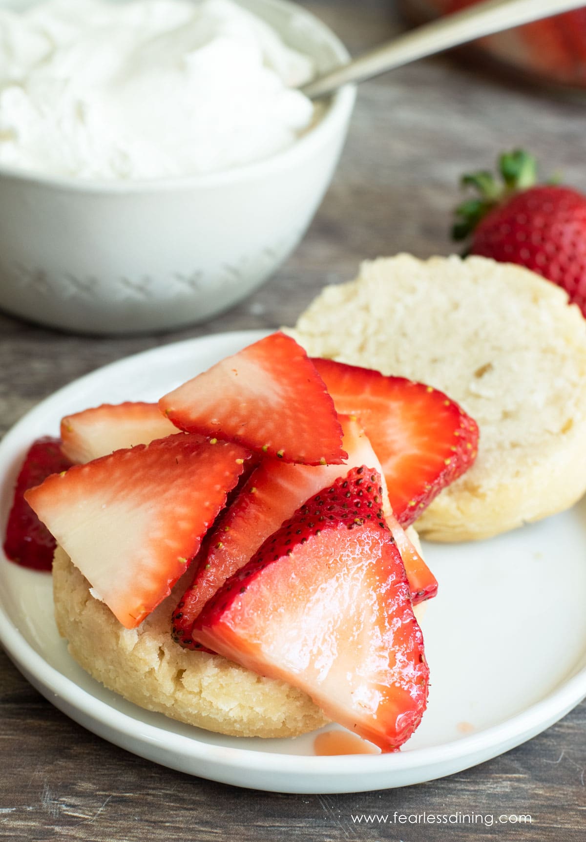 Making gluten free strawberry shortcake.