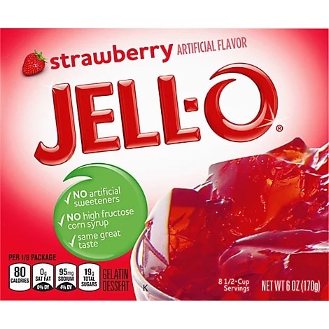 An image of a box of strawberry jello.