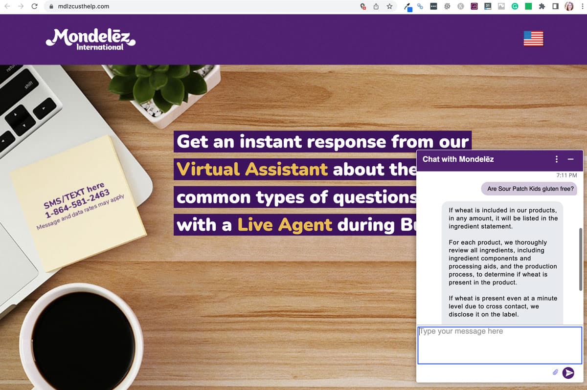 Mondelez chat screenshot.