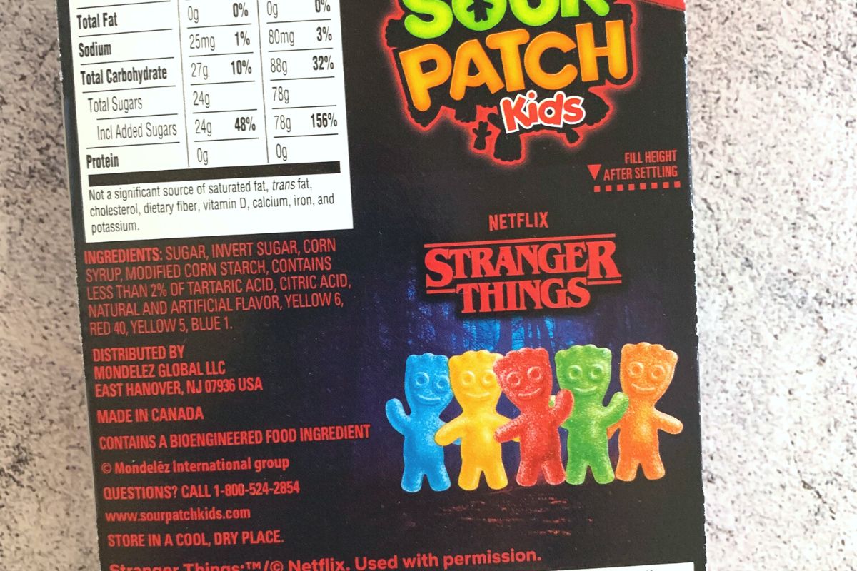 Back of the box of sour patch kids.